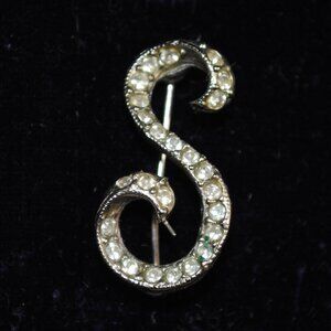 Vintage Pell "S" Initial Rhinestone Brooch
